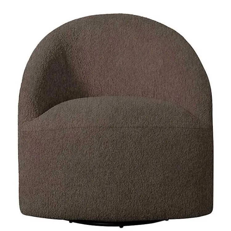 Accent Chairs-Kirklands Home Boucle Barrel Swivel Accent Chair Brown
