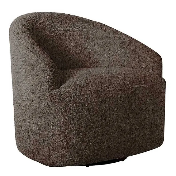 Accent Chairs-Kirklands Home Boucle Barrel Swivel Accent Chair Brown