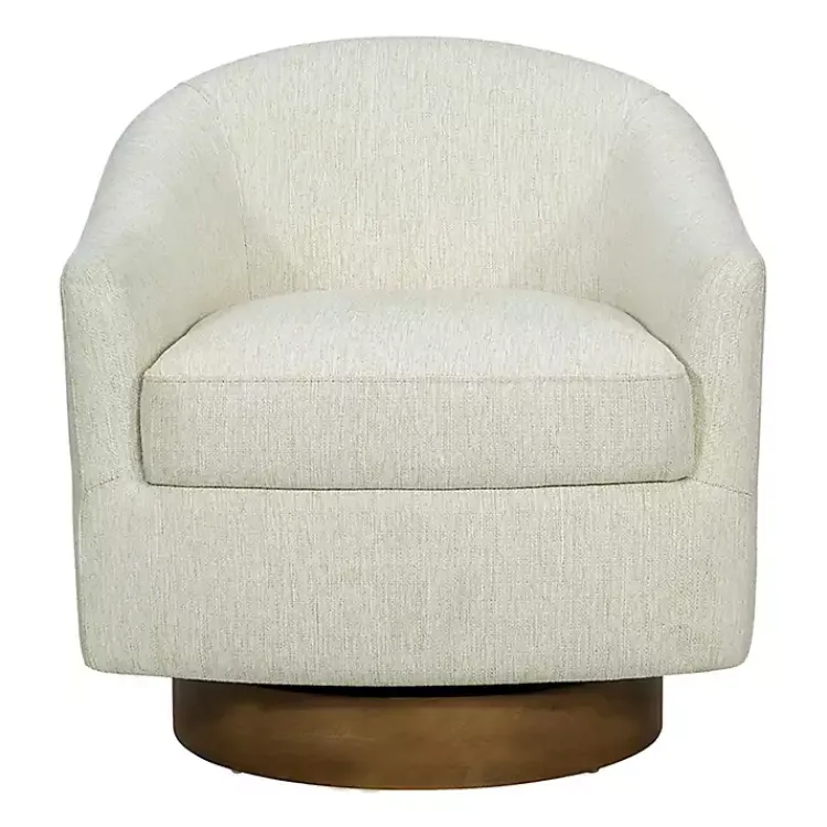 Accent Chairs-Kirklands Home Ashton Cream Swivel Chair with Wood Base White