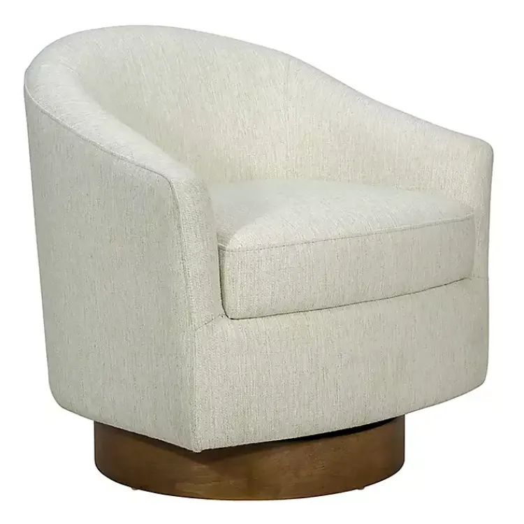 Accent Chairs-Kirklands Home Ashton Cream Swivel Chair with Wood Base White