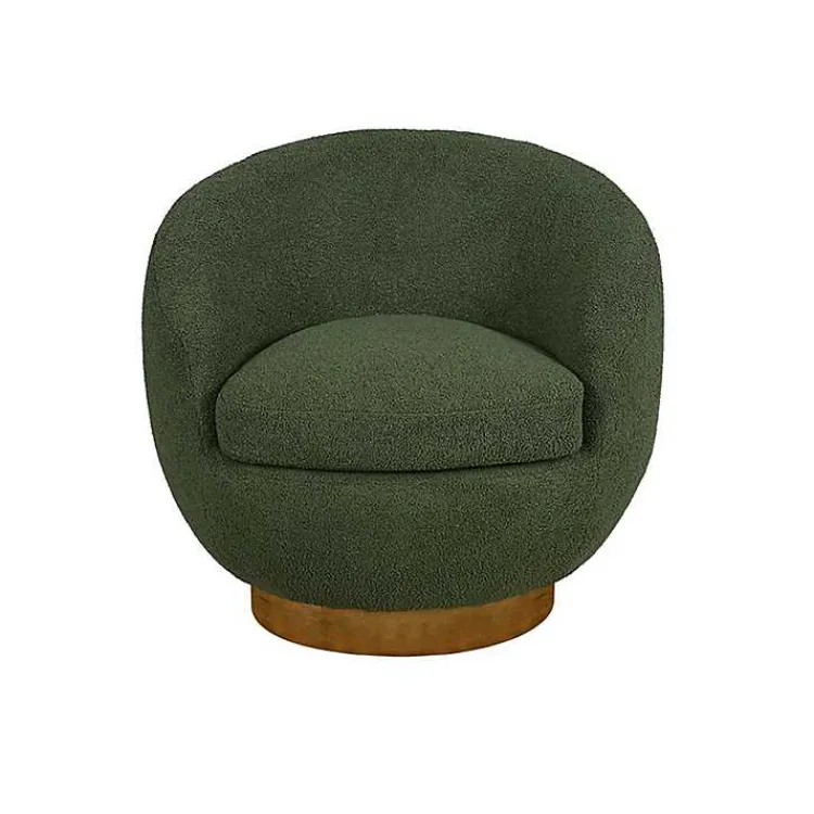 Accent Chairs-Kirklands Home Jessel Sherpa Swivel Chair with Wood Base Green