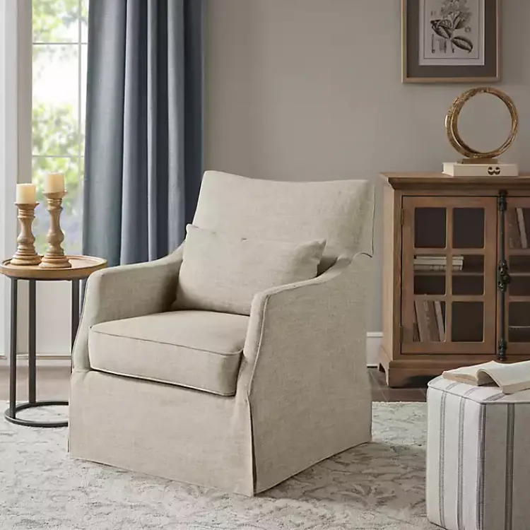 Accent Chairs-Kirklands Home Beige Skirted Swivel Martha Stewart Accent Chair Tan