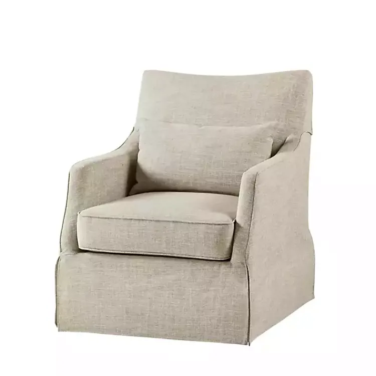 Accent Chairs-Kirklands Home Beige Skirted Swivel Martha Stewart Accent Chair Tan