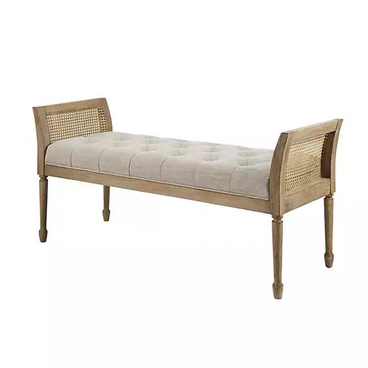Benches & Ottomans-Kirklands Home Upholstered Cane Martha Stewart Isla Bench Tan