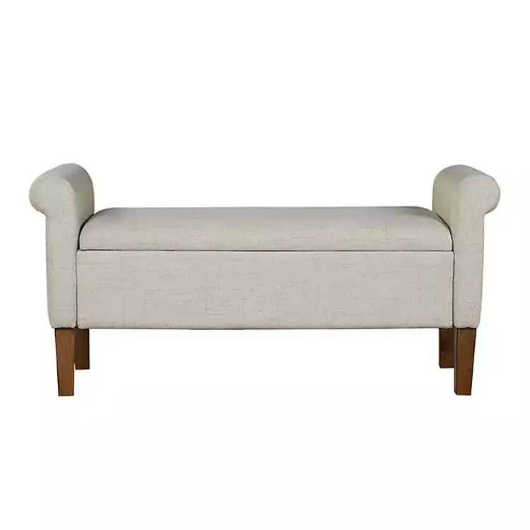 Benches & Ottomans-Kirklands Home Natural Upholstered Aubrey Storage Bench Ivory