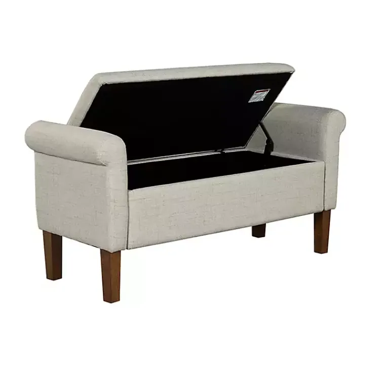 Benches & Ottomans-Kirklands Home Natural Upholstered Aubrey Storage Bench Ivory