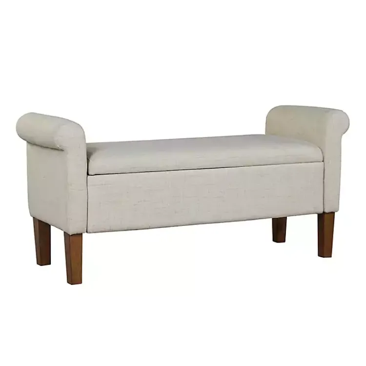 Benches & Ottomans-Kirklands Home Natural Upholstered Aubrey Storage Bench Ivory