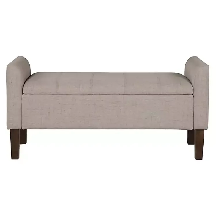 Benches & Ottomans-Kirklands Home Light Taupe Upholstered Blaire Storage Bench Tan