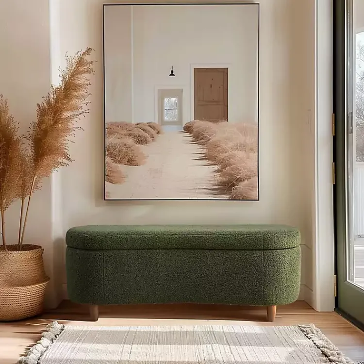 Benches & Ottomans-Kirklands Home Boucle Flip-Top Storage Bench Green