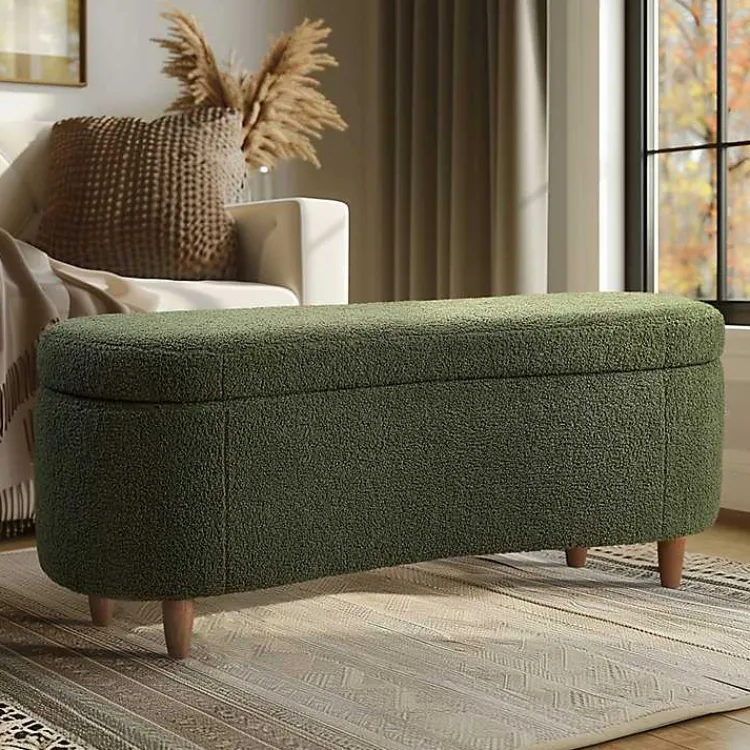 Benches & Ottomans-Kirklands Home Boucle Flip-Top Storage Bench Green