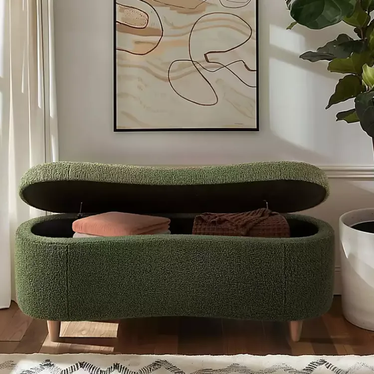 Benches & Ottomans-Kirklands Home Boucle Flip-Top Storage Bench Green