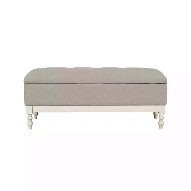 Benches & Ottomans-Kirklands Home Beckett White and Tufted Storage Bench Gray