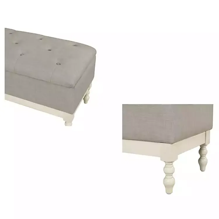 Benches & Ottomans-Kirklands Home Beckett White and Tufted Storage Bench Gray