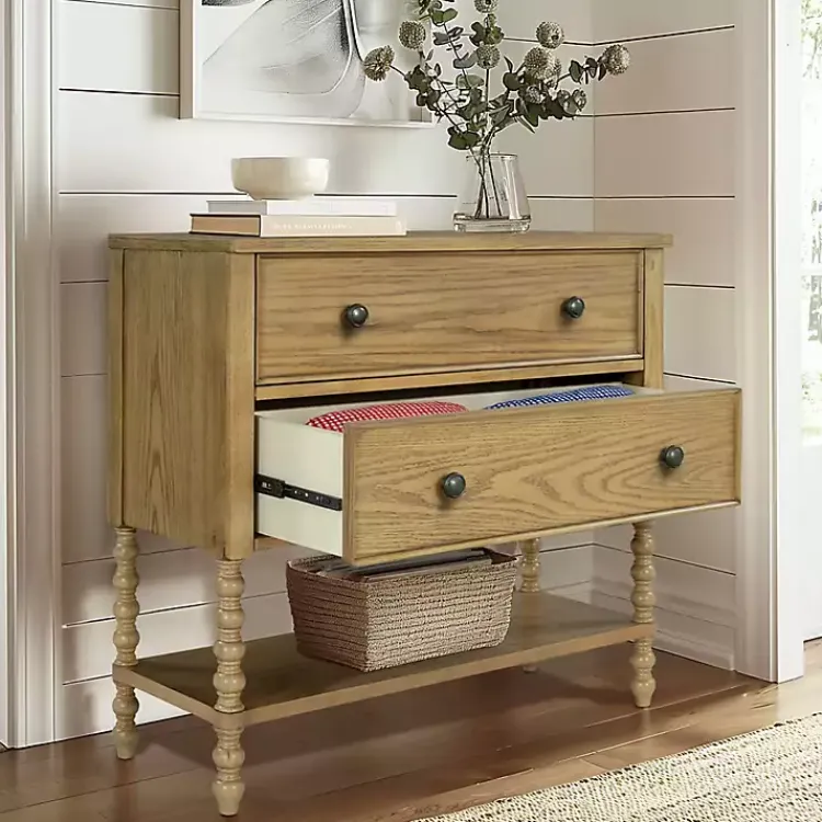Cabinets & Sideboards-Kirklands Home Wood Turned Legs 2-Drawer Chest Tan