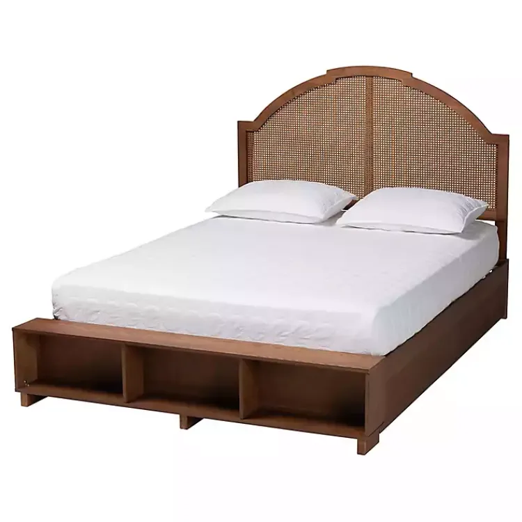 Beds & Headboards-Kirklands Home Walnut Rattan Queen Storage Bed Brown