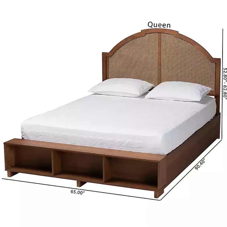 Beds & Headboards-Kirklands Home Walnut Rattan Queen Storage Bed Brown