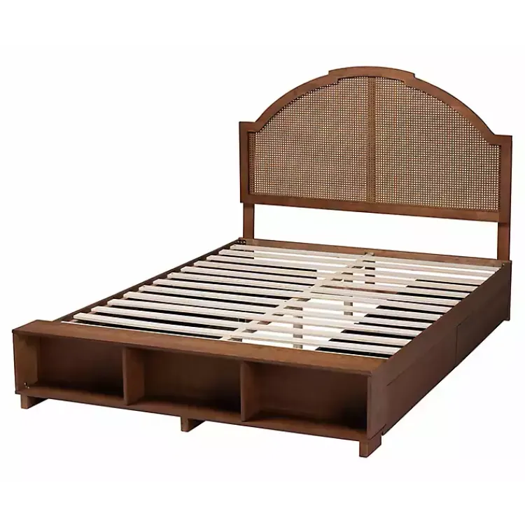 Beds & Headboards-Kirklands Home Walnut Rattan Queen Storage Bed Brown