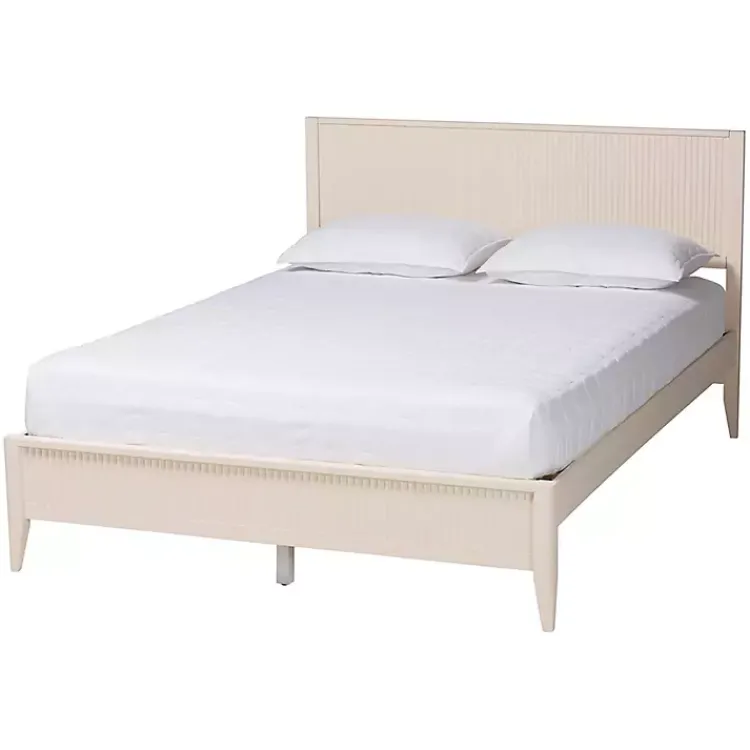 Beds & Headboards-Kirklands Home Wood Fluted Headboard Primrose Queen Bed Ivory
