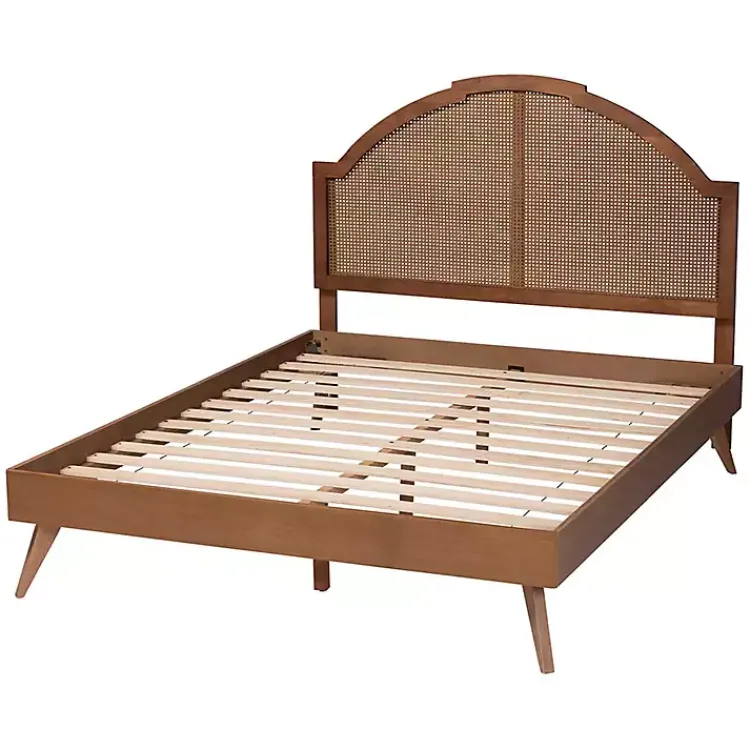 Beds & Headboards-Kirklands Home Walnut Rattan Kelly Queen Platform Bed Brown
