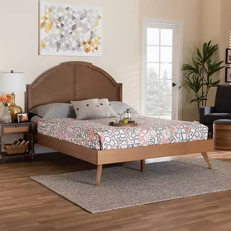 Beds & Headboards-Kirklands Home Walnut Rattan Kelly Queen Platform Bed Brown