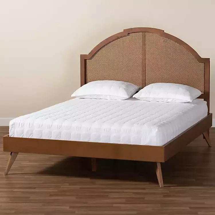 Beds & Headboards-Kirklands Home Walnut Rattan Kelly Queen Platform Bed Brown