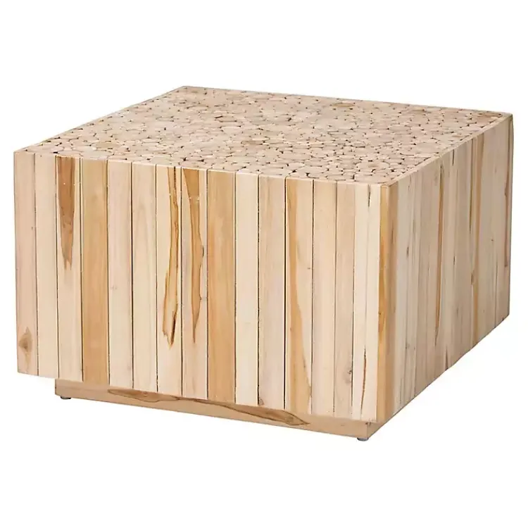 Coffee Tables-Kirklands Home Repurposed Wood Logs Square Coffee Table Tan