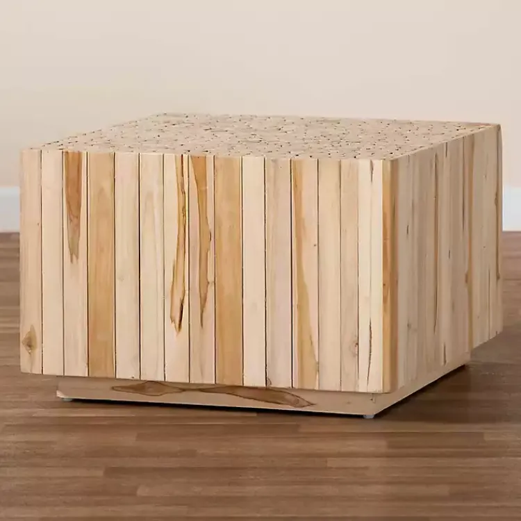 Coffee Tables-Kirklands Home Repurposed Wood Logs Square Coffee Table Tan