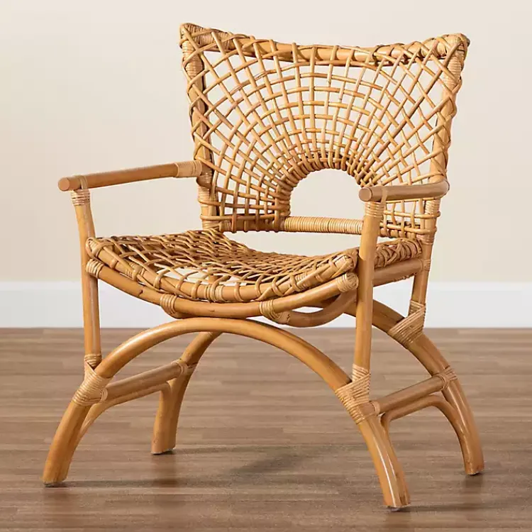 Accent Chairs-Kirklands Home Curved Natural Rat Woven Accent Chair Tan