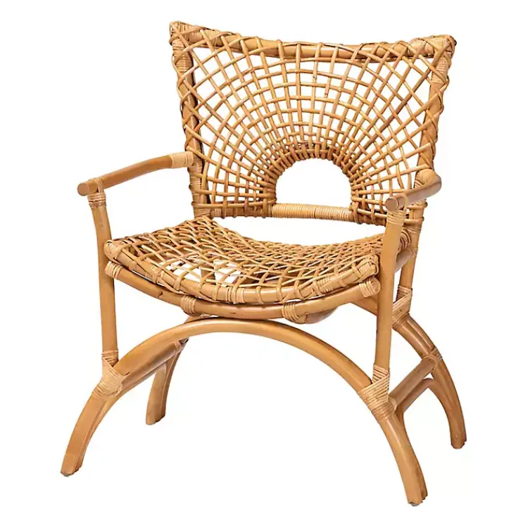 Accent Chairs-Kirklands Home Curved Natural Rat Woven Accent Chair Tan