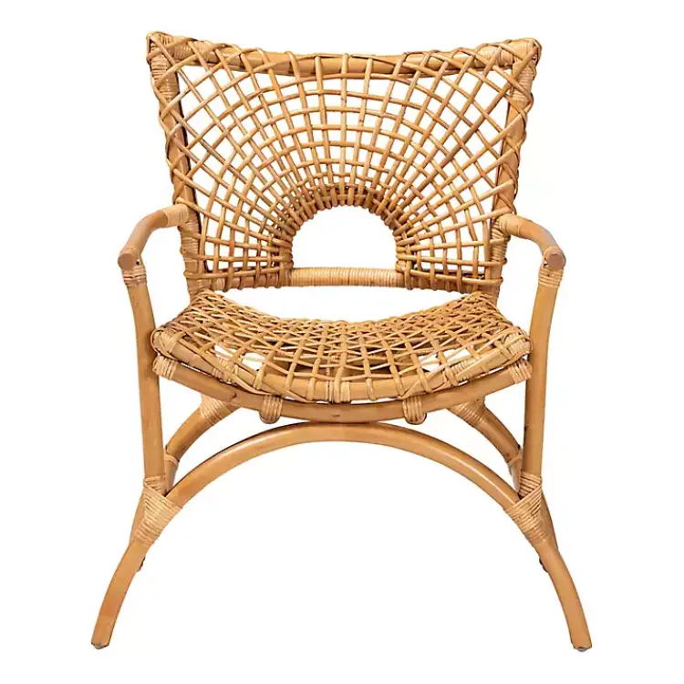 Accent Chairs-Kirklands Home Curved Natural Rat Woven Accent Chair Tan