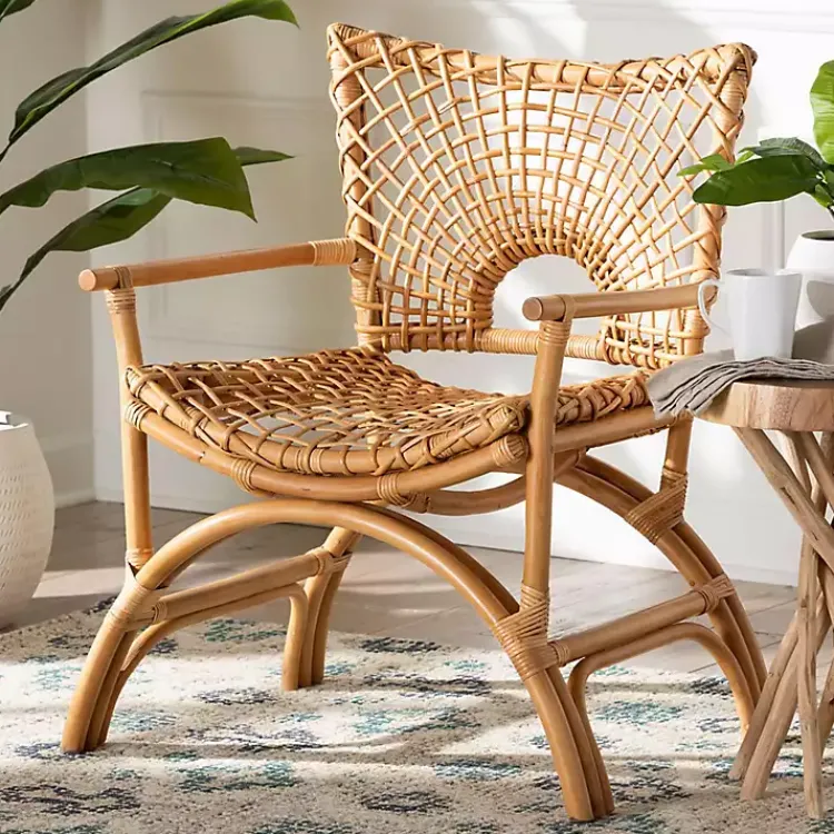 Accent Chairs-Kirklands Home Curved Natural Rat Woven Accent Chair Tan