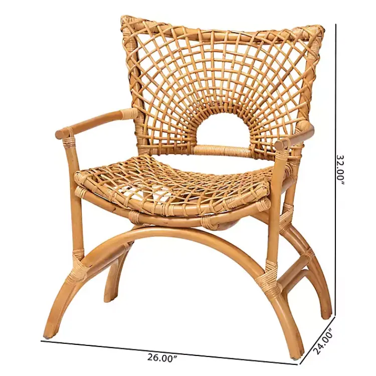 Accent Chairs-Kirklands Home Curved Natural Rat Woven Accent Chair Tan