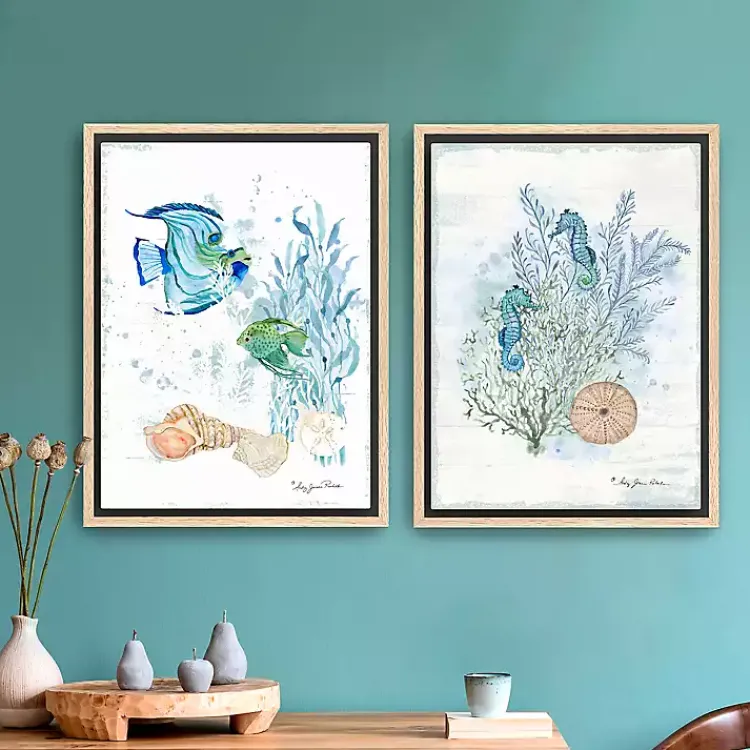 Canvas Art-Kirklands Home Sea Whispers Framed Canvas Art Prints, Set of 2 Blue
