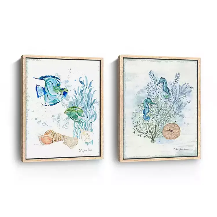 Canvas Art-Kirklands Home Sea Whispers Framed Canvas Art Prints, Set of 2 Blue