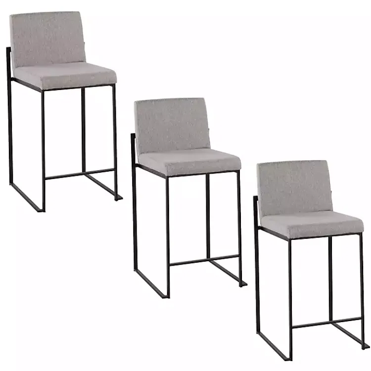 Bar Stools & Counter Height Stools-Kirklands Home Fiji Upholstered Counter Stools, Set of 3 Gray