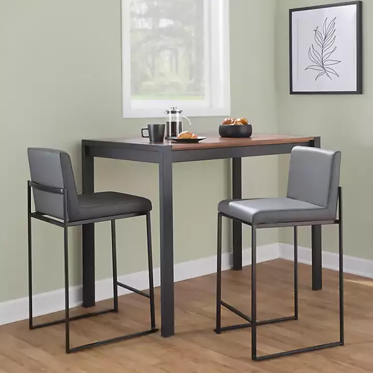 Bar Stools & Counter Height Stools-Kirklands Home Fiji Faux Leather Counter Stools, Set of 3 Gray