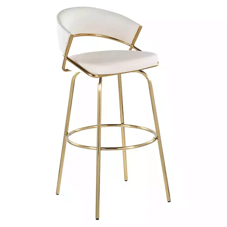 Bar Stools & Counter Height Stools-Kirklands Home Remy White & Gold Swivel Bar Stools, Set of 2 Black