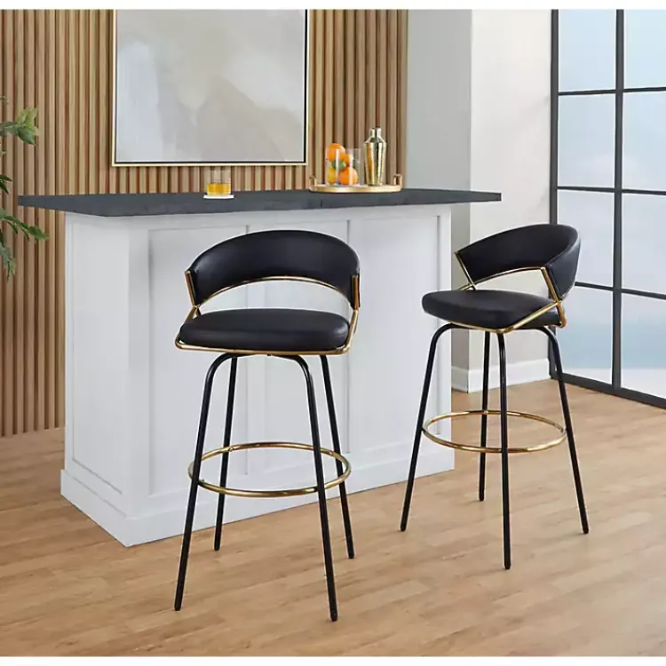 Bar Stools & Counter Height Stools-Kirklands Home Remy Swivel Bar Stools, Set of 2 Black
