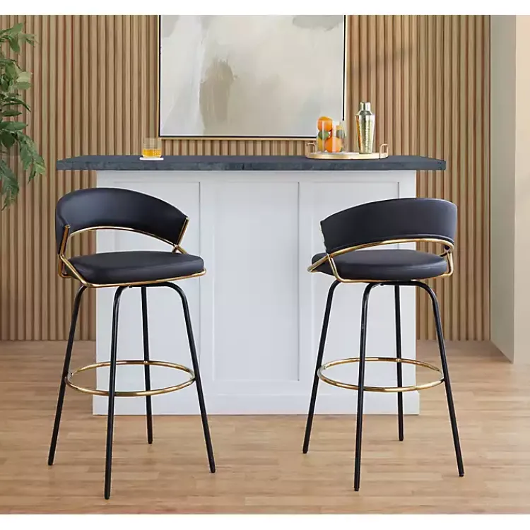 Bar Stools & Counter Height Stools-Kirklands Home Remy Swivel Bar Stools, Set of 2 Black