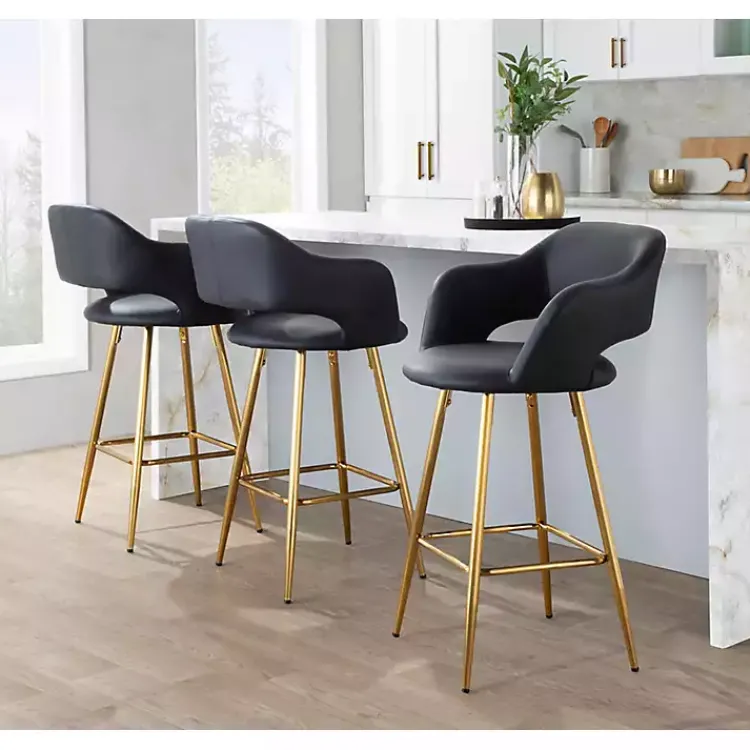 Bar Stools & Counter Height Stools-Kirklands Home Faux Leather Marge Counter Stools, Set of 2 Black