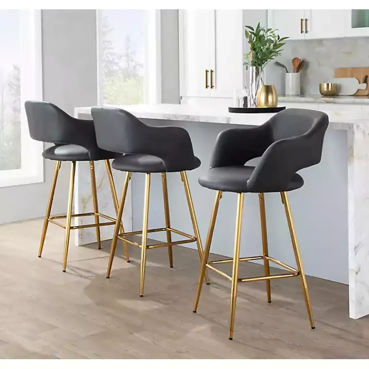 Bar Stools & Counter Height Stools-Kirklands Home Faux Leather Marge Counter Stools, Set of 2 Gray