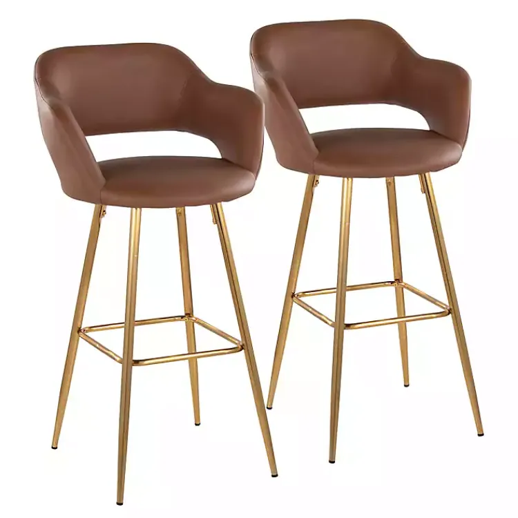 Bar Stools & Counter Height Stools-Kirklands Home Faux Leather Marge Bar Stools, Set of 2 Brown