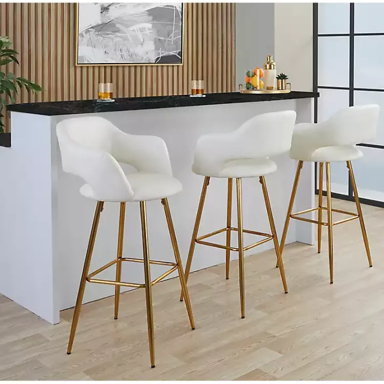Bar Stools & Counter Height Stools-Kirklands Home Faux Leather Marge Bar Stools, Set of 2 Ivory