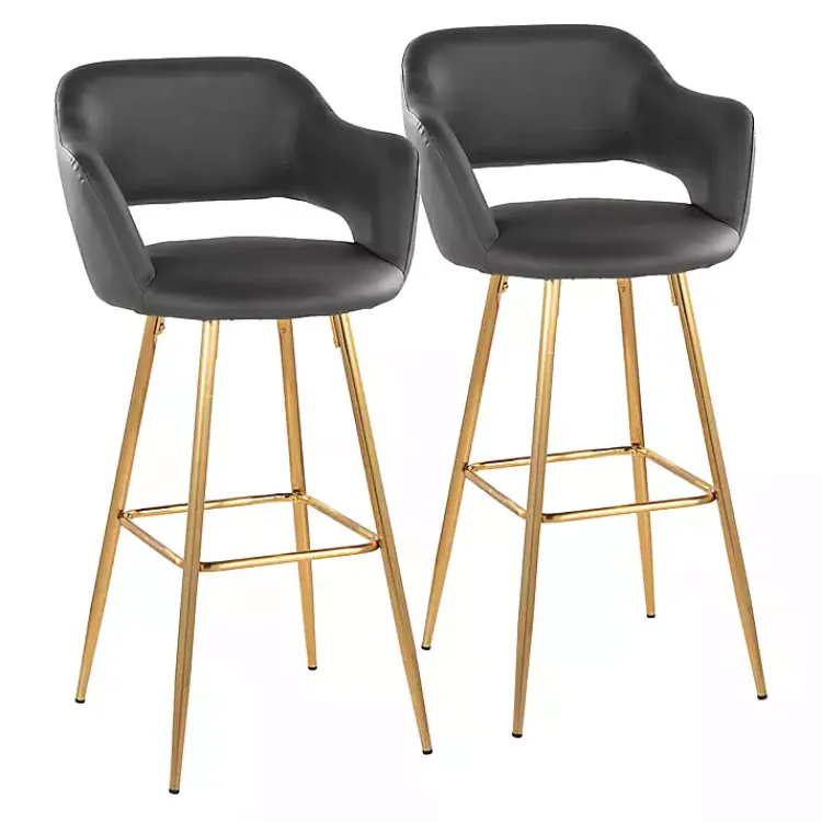 Bar Stools & Counter Height Stools-Kirklands Home Faux Leather Marge Bar Stools, Set of 2 Gray