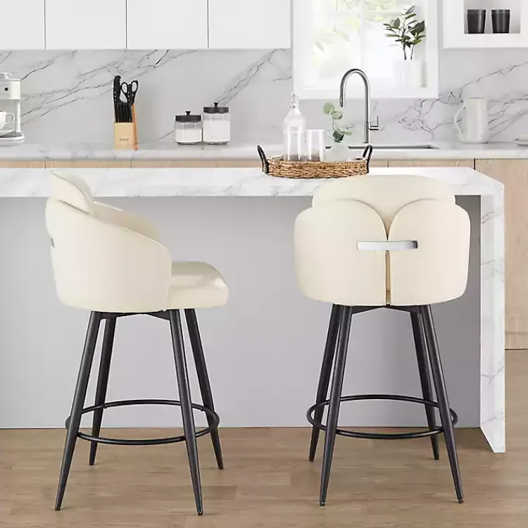 Bar Stools & Counter Height Stools-Kirklands Home Cream Faux Leather Swivel Counter Stools, Set of 2 White