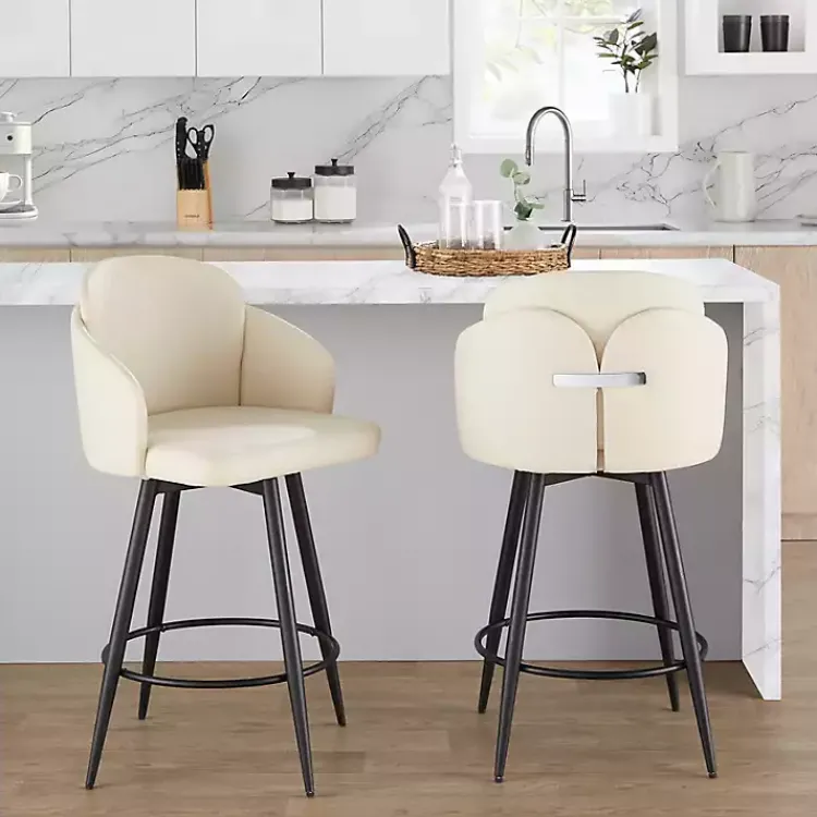 Bar Stools & Counter Height Stools-Kirklands Home Cream Faux Leather Swivel Counter Stools, Set of 2 White