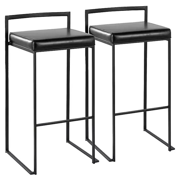 Bar Stools & Counter Height Stools-Kirklands Home Faux Leather Stackable Bar Stools, Set of 2 Black