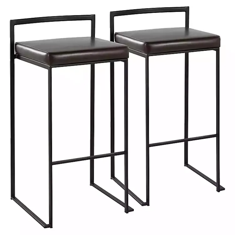 Bar Stools & Counter Height Stools-Kirklands Home Faux Leather Stackable Bar Stools, Set of 2 Brown