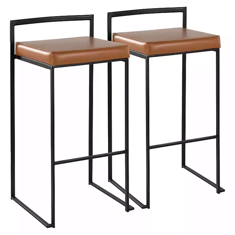 Bar Stools & Counter Height Stools-Kirklands Home Camel Faux Leather Stackable Bar Stools, Set of 2 Tan