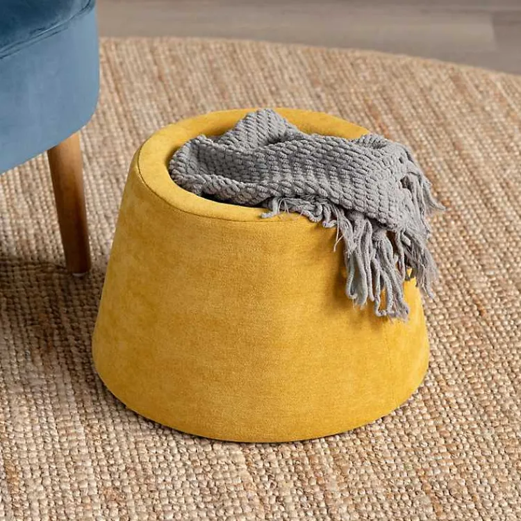 Benches & Ottomans-Kirklands Home Spice Chenille Mushroom Storage Ottoman Yellow